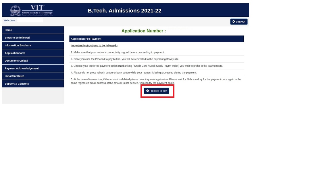 VIT Vellore Application form 2024