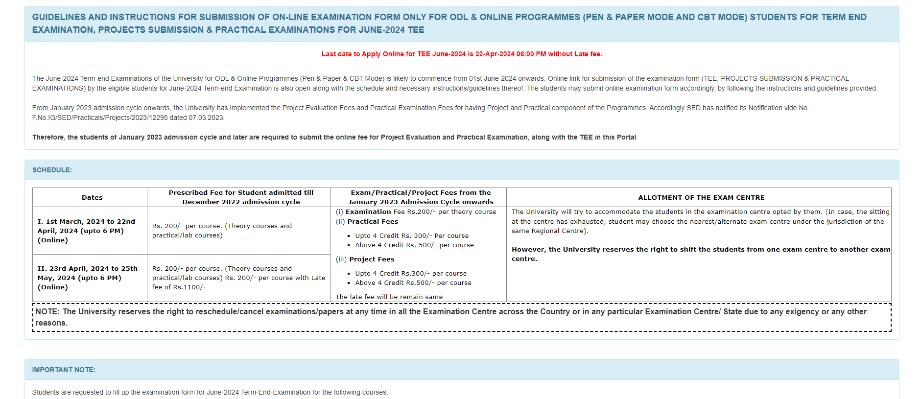 IGNOU June 2024 TEE Registration Begins at exam.ignou.ac.in Find Steps