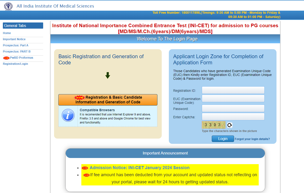 INI CET Application Form 2024 