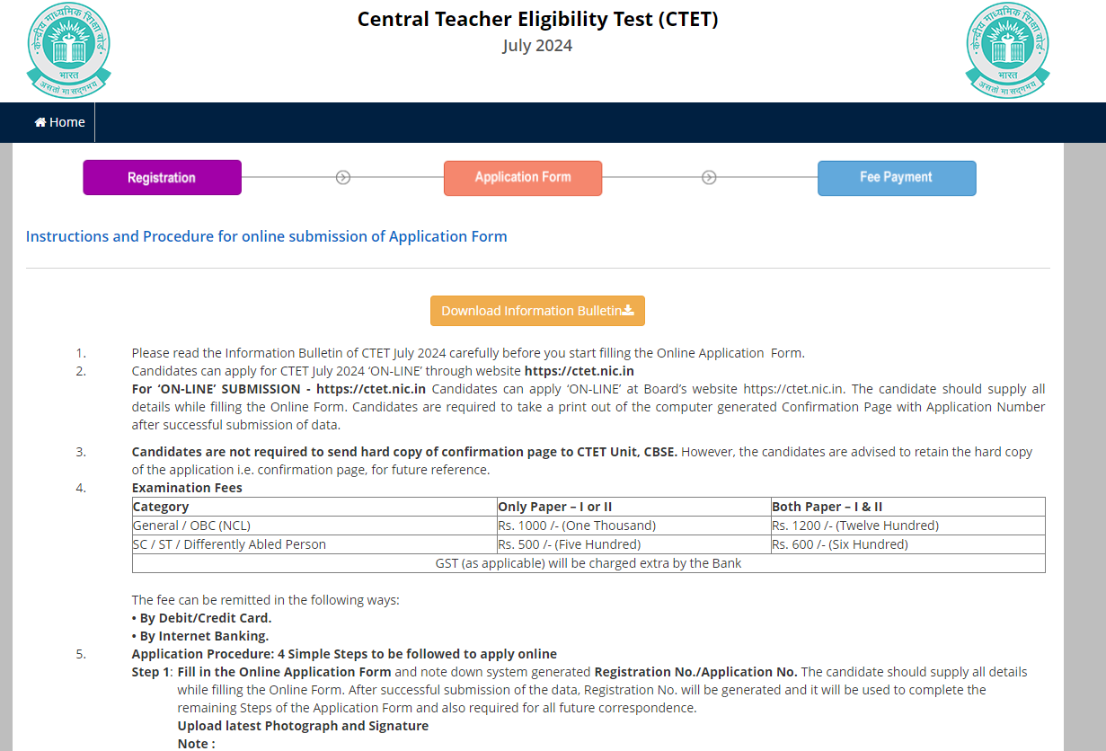 CTET July 2024 Application