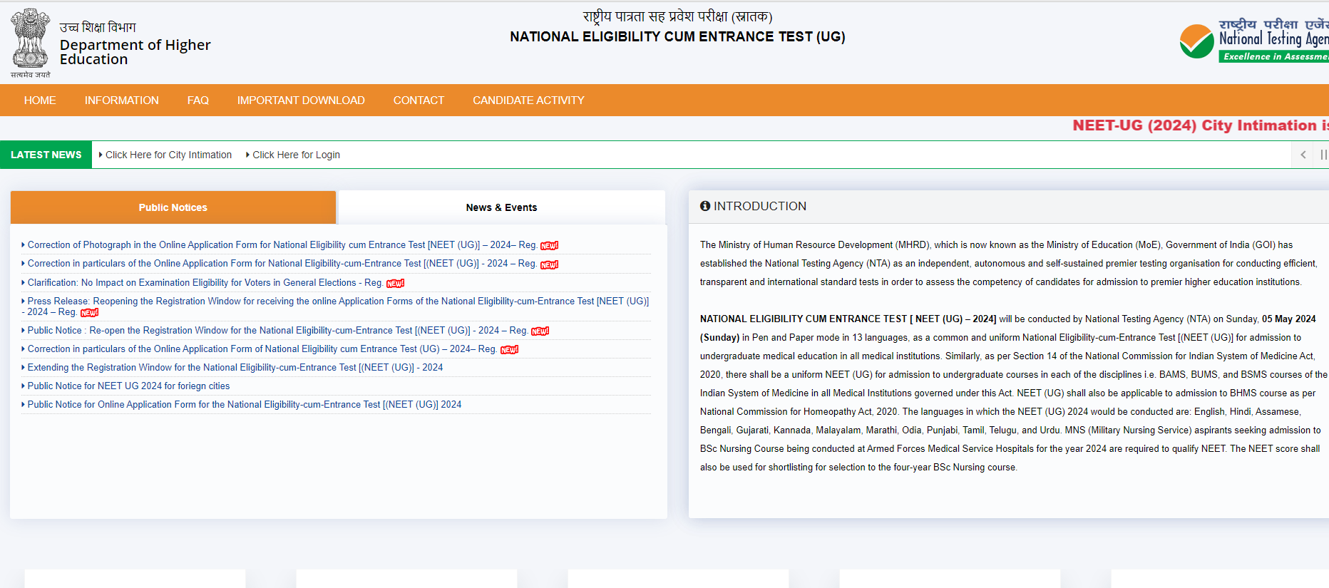 NEET UG 2024 City intimation Slip Out by NTA- Download Link, Other ...