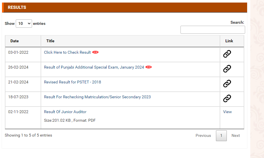 check PSEB 5th result 2024