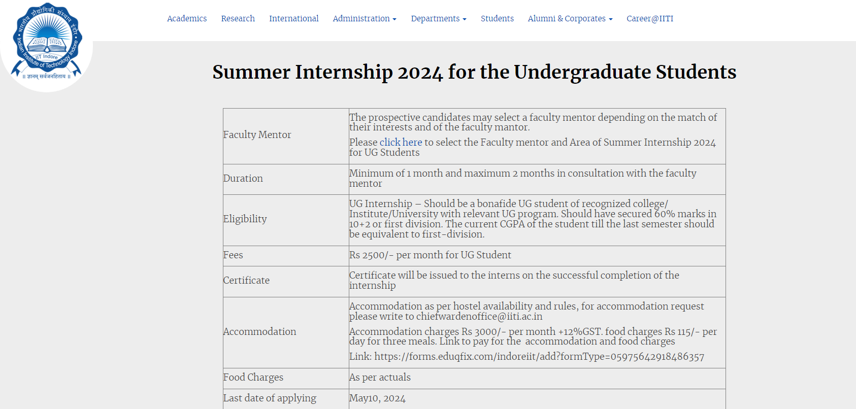 Apply for IIT Indore Summer Internship 2024