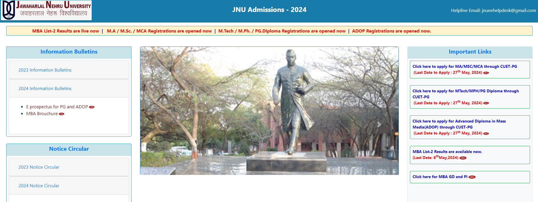 Apply for JNU PG Admission 2024