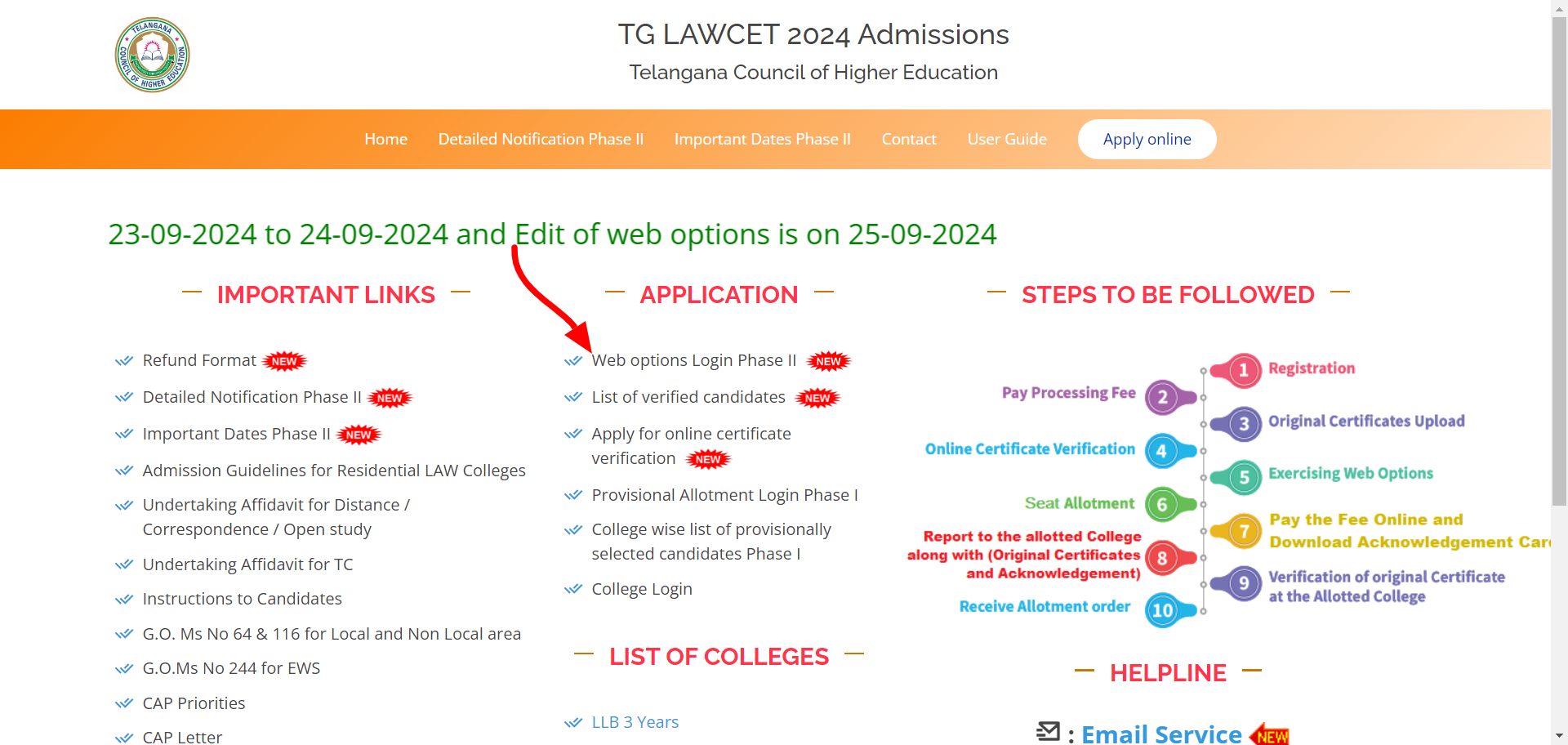 How to Register TS LAWCET Counselling 2024 Phase 2 Web Options Entry