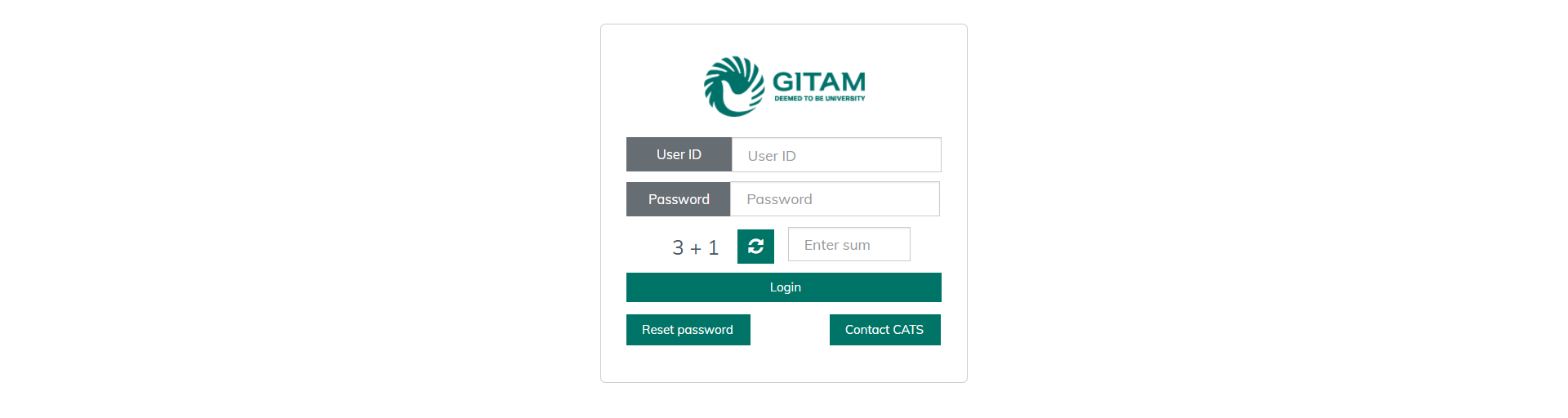 GITAM web login page