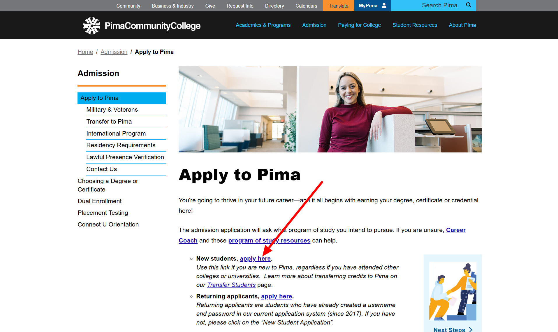 MyPima Student Portal sign up new student