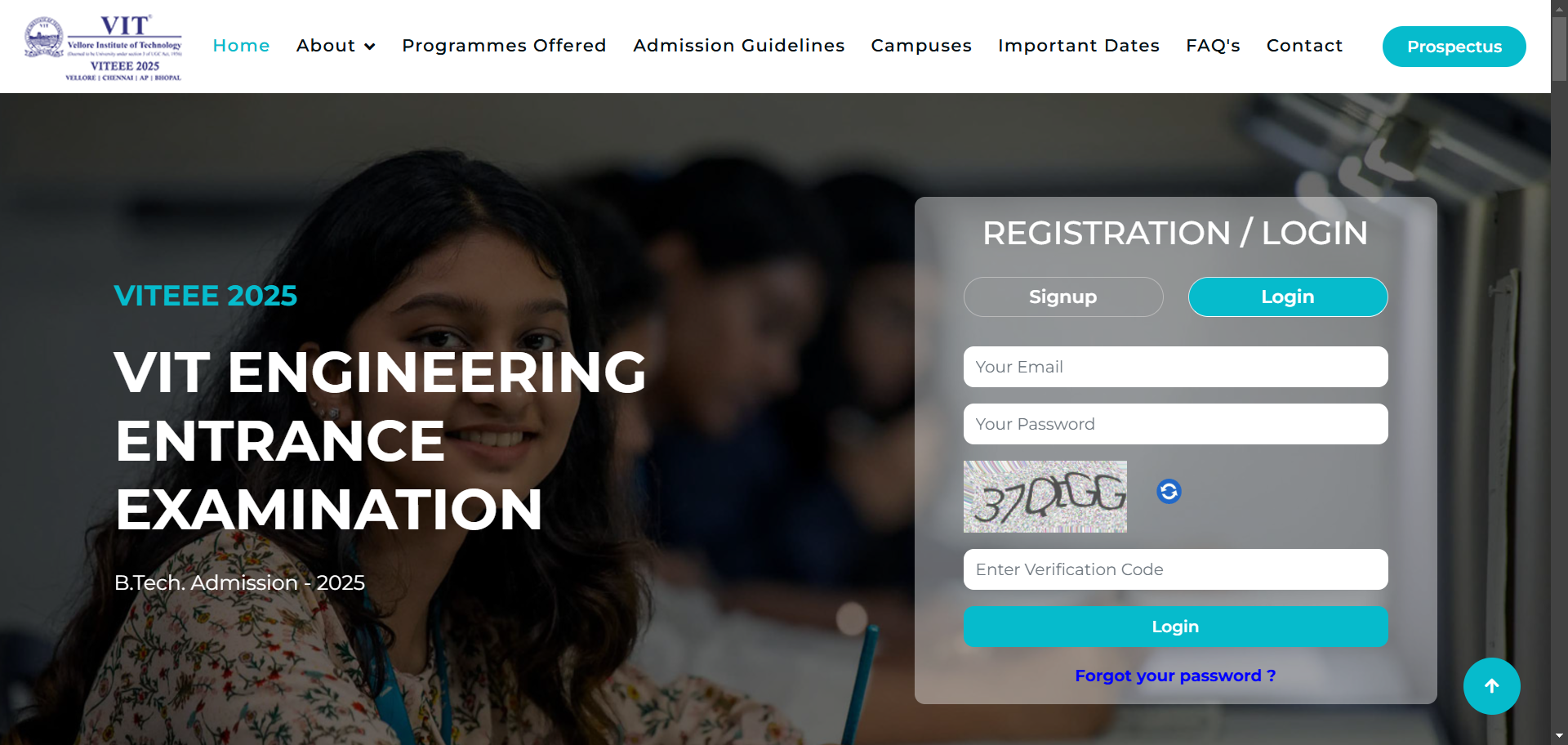 VITEEE 2025 Login page