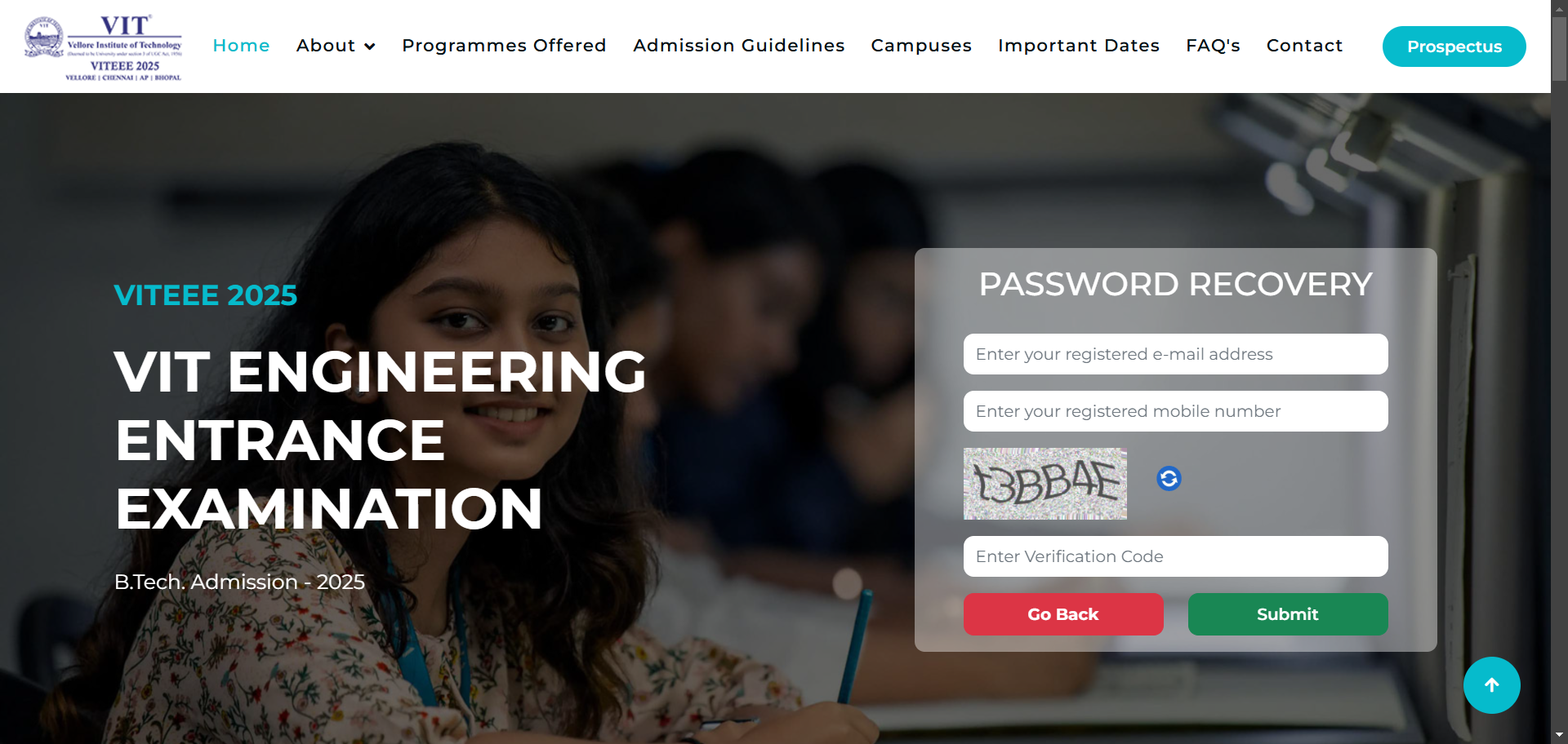 VITEEE 2025 password recovery