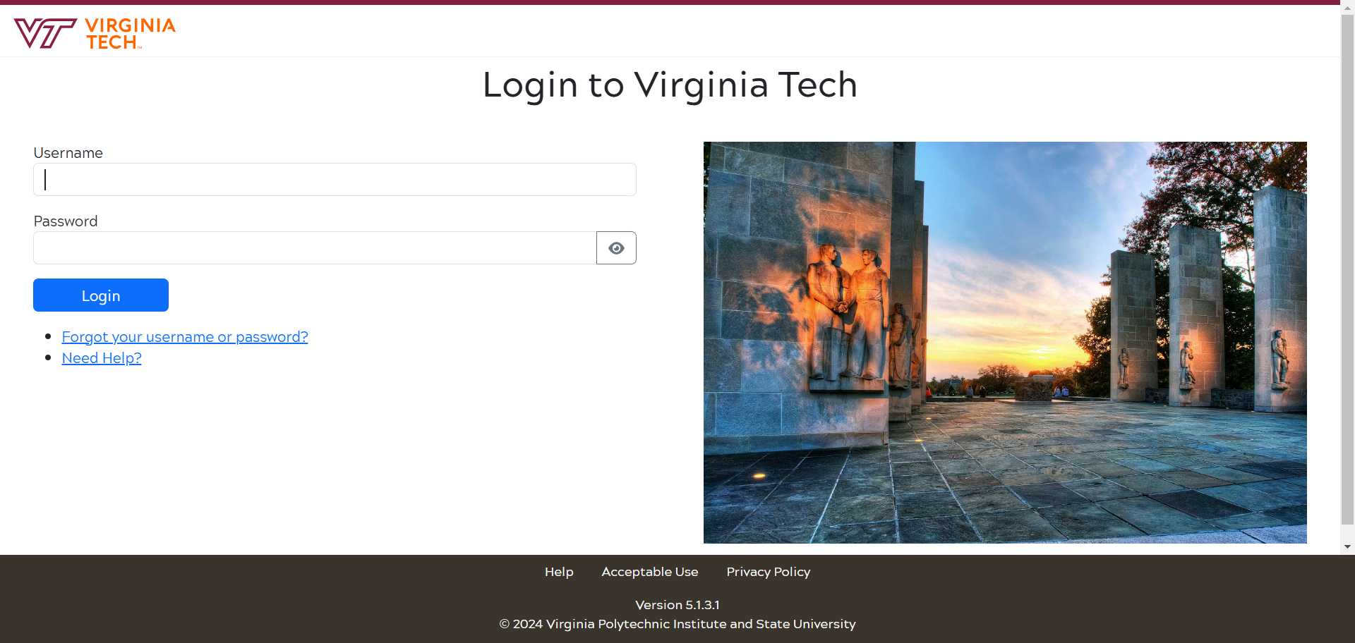 Virginia Tech Login Page