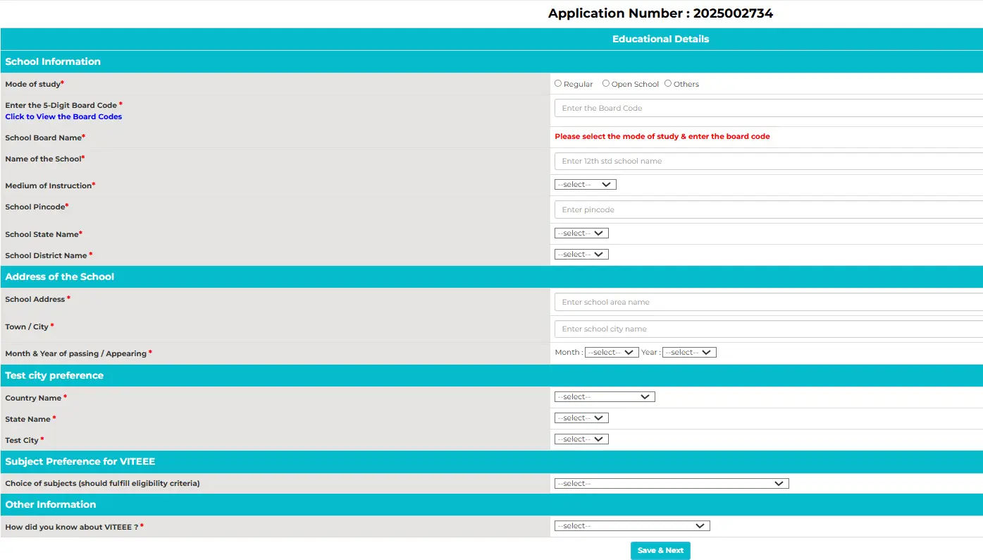 VITEEE Regtration Process Step 4