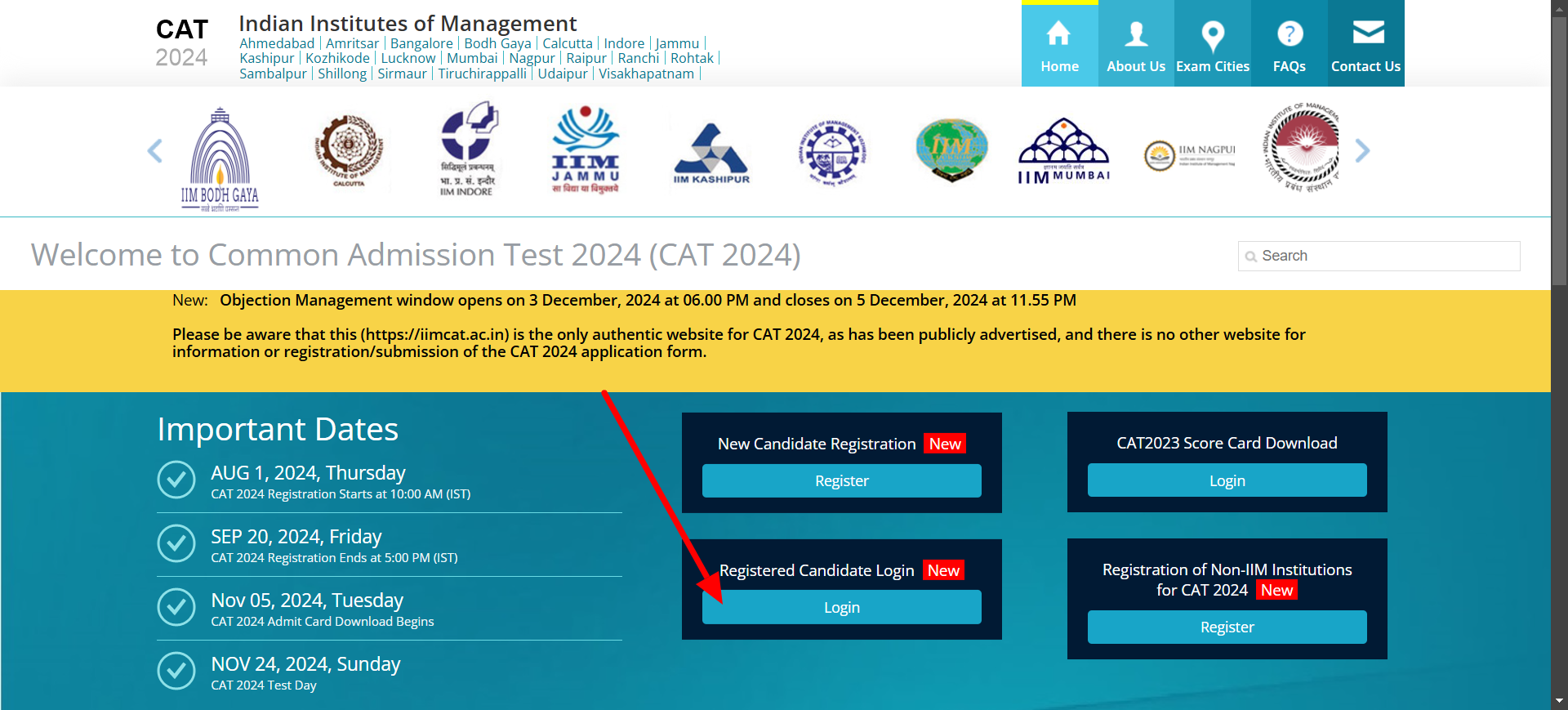 CAT 2024 Login Page