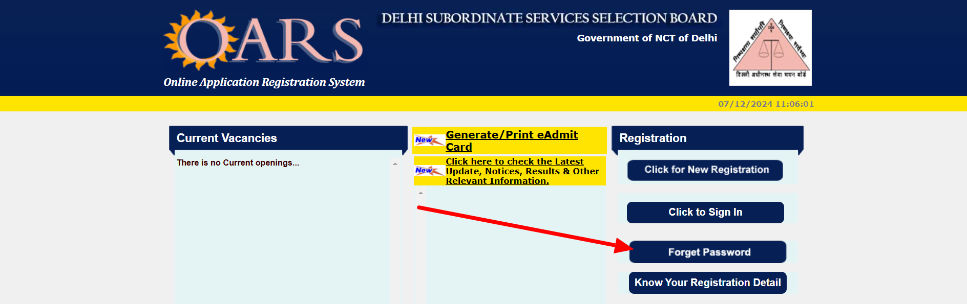 DSSSB Forgot password