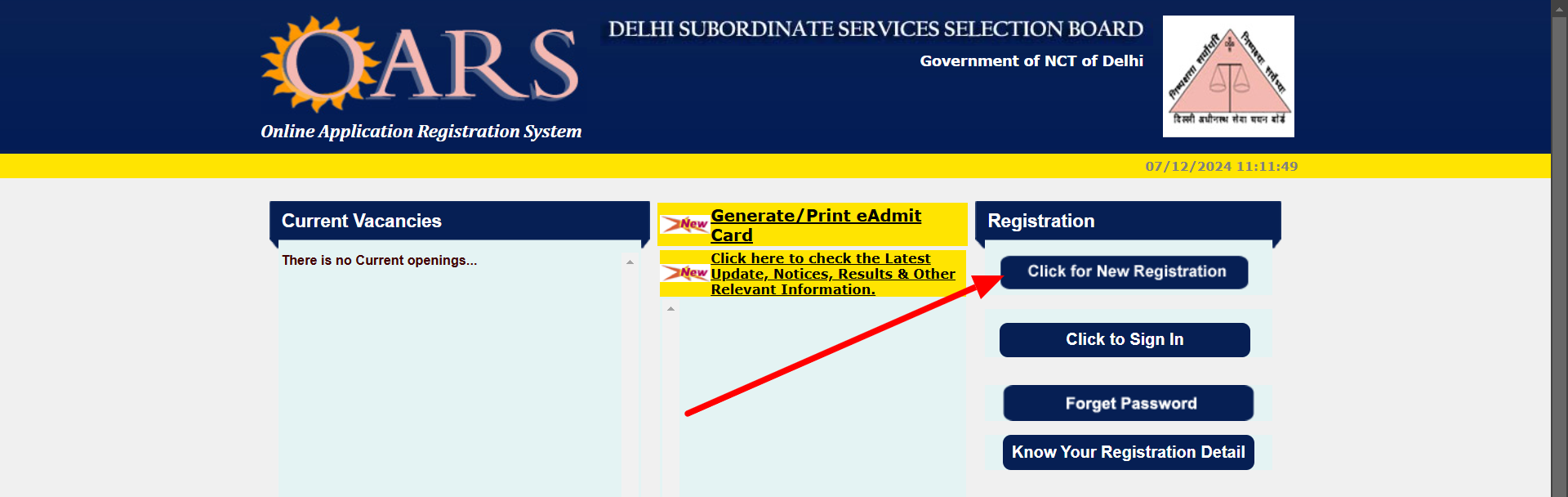 DSSSB New Registration