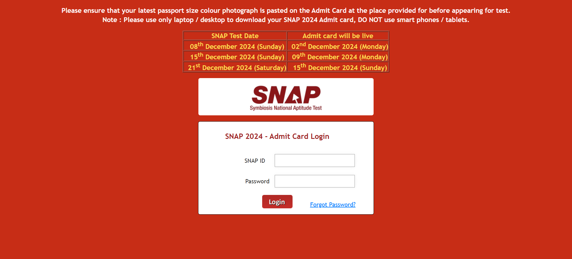 Download SNAP Admit Card Download