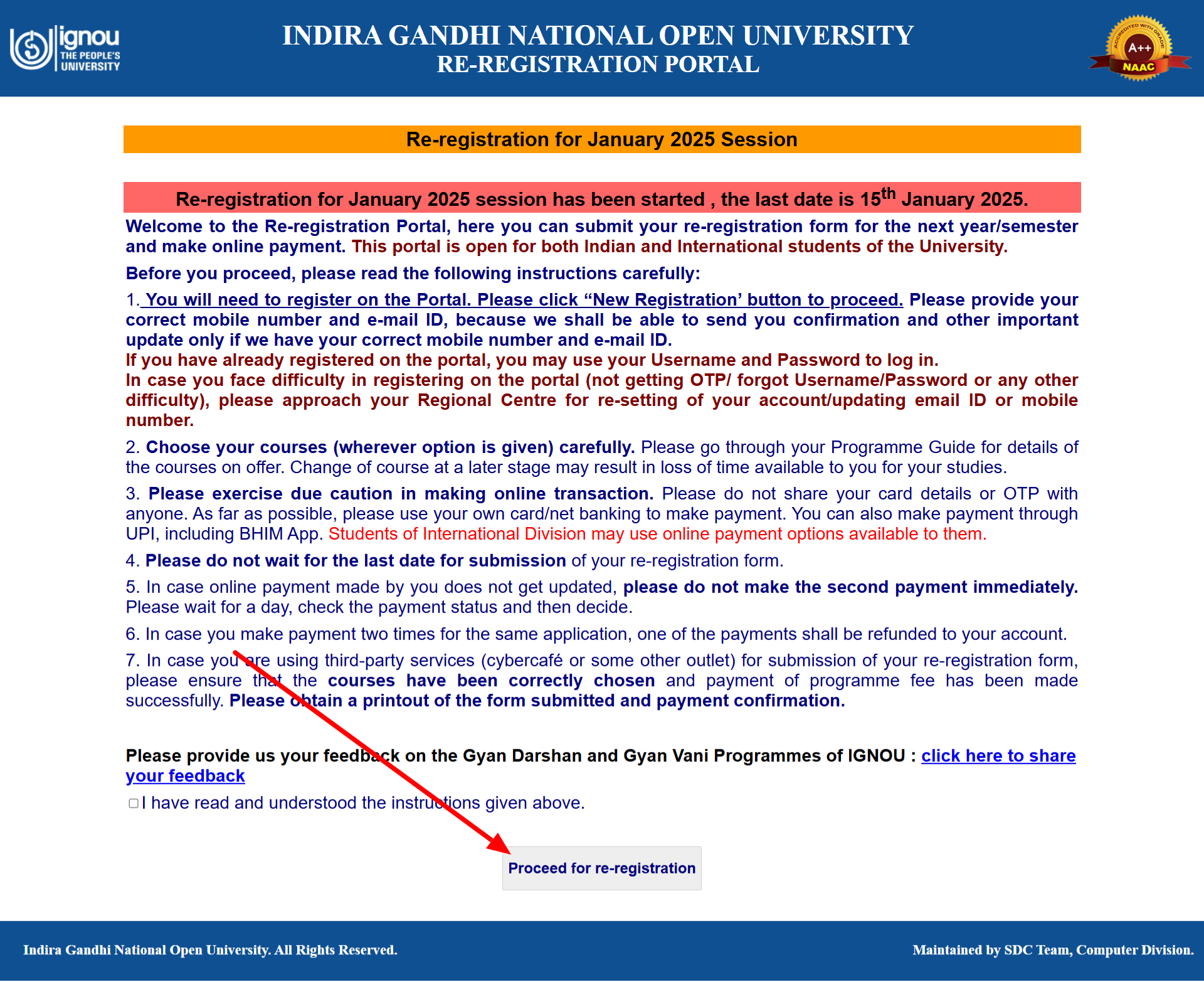 IGNOU Registration page