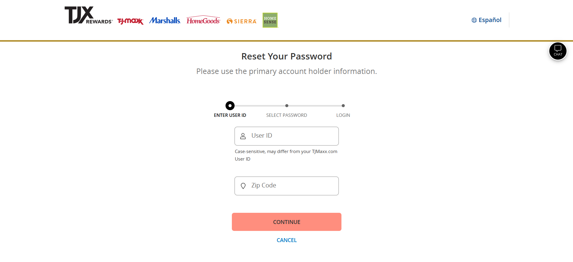 TJX Credit Card - Password Reset