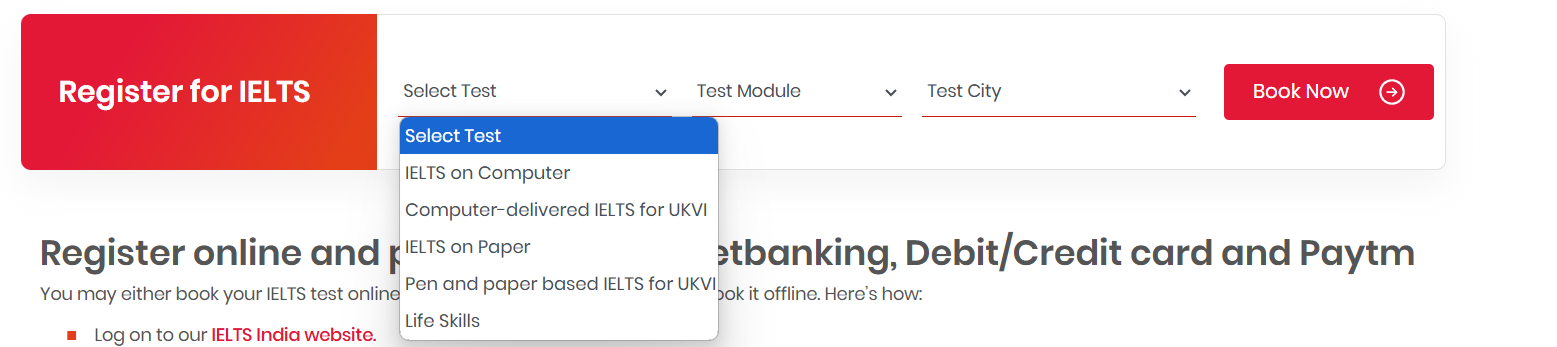 IELTS-registration-select-test