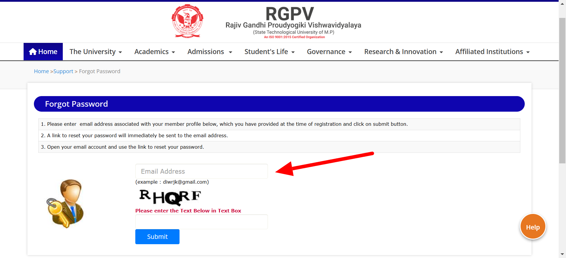 RGPV-login-forgot-password-email-verification