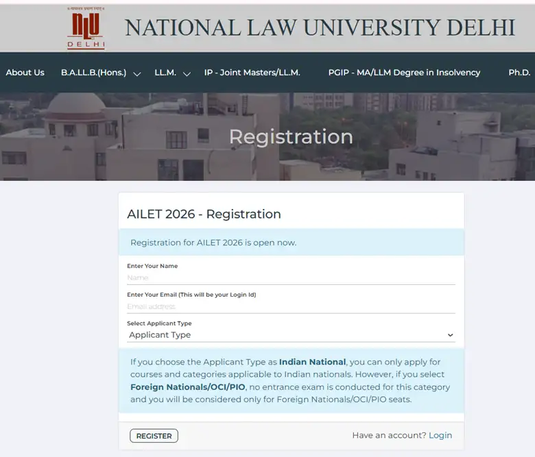 AILET 2026 Registration Starts @nationallawuniversitydelhi.in; Get ...