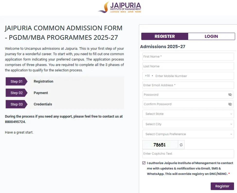jaipuria institute of management jaipur pgdm admissions portal
