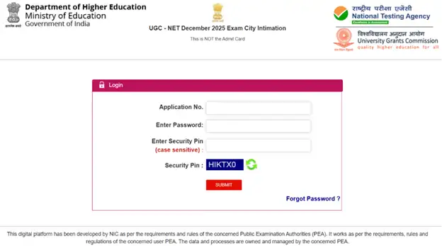 ugc-net-dec-2025-login-page-city-slip